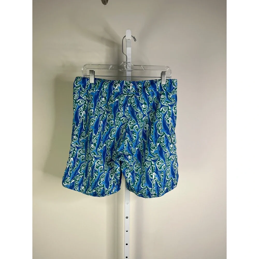 Three Islands 32 Shark Print Board Shorts Blue Green Swim Trunks Preppy Coastal
